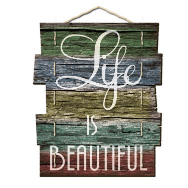 Imagem de Quadro Placa Decorativa Madeira Frase "Life Is Beautiful" - C03 - D'Rossi