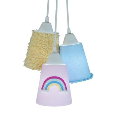 Imagem de Lustre Pendente Luminária Frufru Quarto Bebê Arco Íris Bivolt