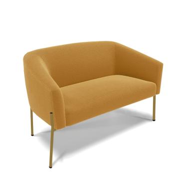 Imagem de Sofá 2 Lugares Namoradeira Pé de Ferro Dourado Stella Bouclê Mostarda D03 - D'Rossi