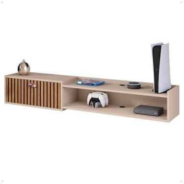 Imagem de Rack Bancada Parede Home Supremo TV 55 Polegadas Nicho Porta Puxador Concha Sala Quarto Moderno - Fendi/Ripado