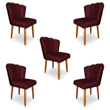 Imagem de Kit 5 Cadeiras de Jantar Pétala Estofada Pés Palito Veludo Bordí´ - Montanaris Decor
