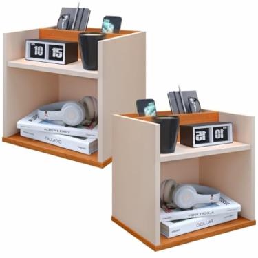 Imagem de Criadomudo para Quarto, Conjunto Mesa de Cabeceira Mudo Suspensa Porta Celular E Nicho Kit Criado(Off White Cinamomo)