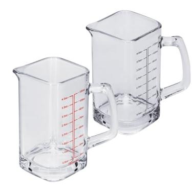 Imagem de Copo medidor de 2 peças, copos de café expresso de 118 ml com alça e bico em forma de V, copo medidor de vidro pequeno com fundo grosso para assar coquetel e café (2, preto e vermelho)