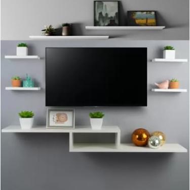 Imagem de Rack Para Tv Suspenso Md + Kit 4 Prateleiras Nicho Jogo Sala Quarto(Rack Nicho 8)