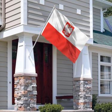 Imagem de Bandeira do estado da Polônia de 9,5 x 1,5 m - Cor vívida e à prova de desbotamento - Cabeçalho de lona e costura dupla - Bandeiras de águia polonesa de poliéster com ilhós de latão 9,5 x 1,5 m