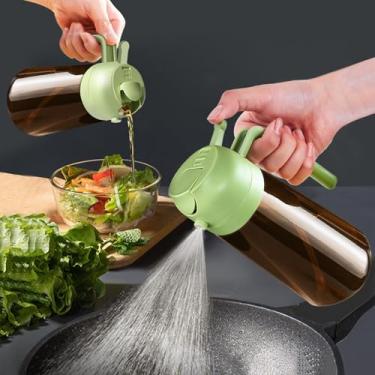 Imagem de Pulverizador de óleo escuro com bloqueio de luz de 470 ml para cozinhar, frasco dispensador de azeite de oliva 2 em 1 para cozinha, garrafa de óleo de vidro âmbar escuro premium, névoa de óleo de grau