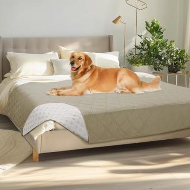 Imagem de Luciphia Capa de sofá 100% à prova d'água para cães, antiderrapante, protetor de sofá para cachorro, gato, cobertor com parte inferior antiderrapante, branco acinzentado, 162 x 203 cm