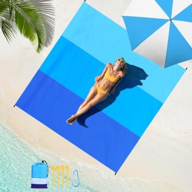 Imagem de Cobertor de praia impermeável à prova de areia, superdimensionado, leve 188 × 203 cm, 1-5 adultos, cobertor de praia, grande, tapete de piquenique para viagem, acampamento, caminhada, piquenique