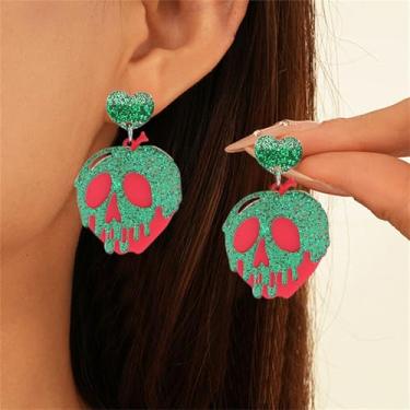 Imagem de Brincos femininos de Halloween, maçã venenosa, veneno, maçã, pingente, Halloween, cosplay, joias, presentes, Middle, Acrílico, Sem pedra preciosa