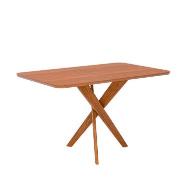 Imagem de Mesa de Jantar Retangular com Tampo MDF Cacau Cinamomo e Madeira 130 cm