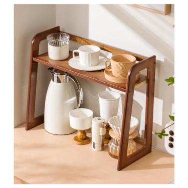 Imagem de Chxzkeyima Organizador de estação de café, suporte de caneca de bambu para armazenamento de bancada, prateleira de balcão de cozinha, suporte de matcha, exibição de copo (café)