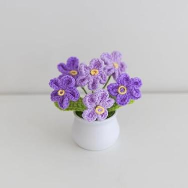 Imagem de Vaso de flores artificiais roxo de crochê feito à mão, planta em vaso de malha vibrante, faça você mesmo, decoração de casa, flores falsas requintadas para decoração do dia dos namorados