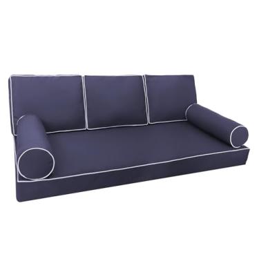 Imagem de FSJITF Capa de almofada para cama de solteiro, para varanda externa, sofá, cadeira, colchão, almofada, 190 x 99 x 15 cm, tecidos impermeáveis resistentes ao desbotamento, apenas capa (azul marinho