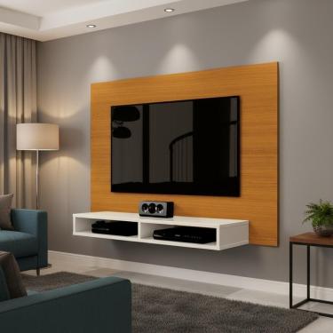 Imagem de Painel Suspenso Para Parede Tv 43 Polegadas 1,20m Com Nicho - Cedro-off White