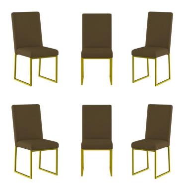Imagem de Kit 6 Cadeiras Estofadas Base De Ferro Para Mesa De Jantar Marrom