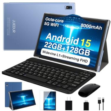 Imagem de Tablet Android 15 atualizado 2025, tablets Octa-Core de 10 polegadas 22 GB + 128 GB + 1 TB de expansão, tablet 2 em 1 com teclado mouse, bateria de 8000 mAh, tela HD IPS, GPS, Widevine L1, tela