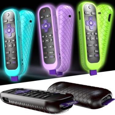 Imagem de Pacote com 4 capas para controle remoto Roku compatível com Hisense e TCL TV Stick, capa de silicone azul, verde, roxo, preto