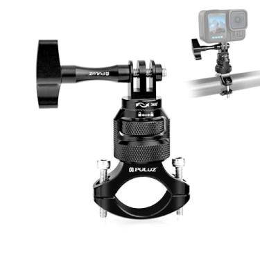 Imagem de PULUZ Suporte de montagem em rack de motocicleta com rotação de 360 graus, suporte de guidão de alumínio compatível com GoPro Hero 13/12/11/10/9/8/Max, DJI Osmo Action 5Pro/4/3, Insta 360 X5/X4/X3/Ace
