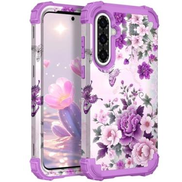 Imagem de TEECOVER Capa para Samsung Galaxy A36/A56, resistente à prova de choque, proteção total de plástico rígido + capa protetora de borracha de silicone macio para Galaxy A36/A56 de 6,7 polegadas, violeta