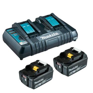 Imagem de Kit Carregador de Bateria Duplo 14.4V e 18V DC18RD Makita e 2 Baterias