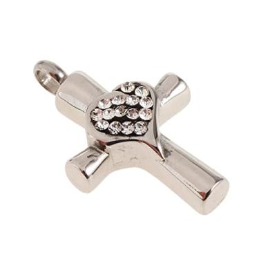 Imagem de Luzhengyang Pingente de urna de cremação com cruz de coração e strass amarelo/branco para joias de lembrança de cinzas - Branco