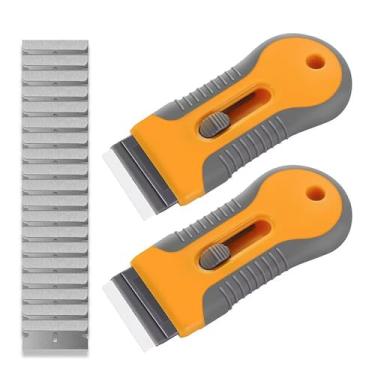 Imagem de Raspador de lâmina de barbear retrátil de plástico 10 peças – removedor de tinta adesivo adesivo de superfície segura para carros, janelas e caminhões