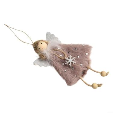 Imagem de Enfeite de pelúcia com pingente de boneca de anjo de Natal, decoração de pano de 16 cm para árvore de Natal, lareira, porta, parede, exibição de mesa, decoração de festa em casa em branco, rosa ou