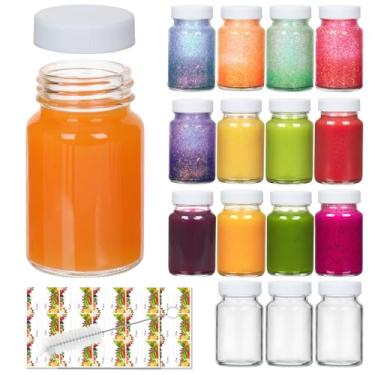 Imagem de AuroTrends Garrafas de vidro de 59 ml com tampas, pacote com 16, garrafas de gengibre à prova de vazamento com tampas (brancas), ideais para proteína em pó, suco, amostras, uísque (pode ser lavado na