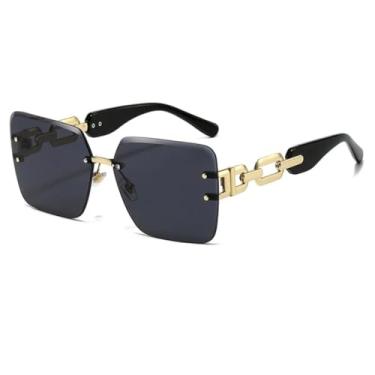 Imagem de HCPIHF Óculos de sol sem armação com corrente retrô, armação em degradê UV400, para mulheres e homens, estilo punk moderno (dourado e preto)