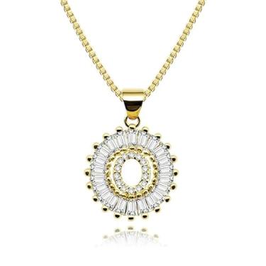 Imagem de Colar com inicial banhado a ouro, pedra do mês de nascimento, pingente de alfabeto personalizado, joia feminina, Medium, Latão, Sem Pedra Preciosa