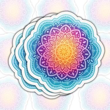 Imagem de 3 peças de adesivos coloridos mandala, decalques de vinil boho arco-íris para garrafa de água, laptop, carro, presentes para amantes de ioga e decoração de mindfulness espiritual (normal, 7,6 cm FBA)