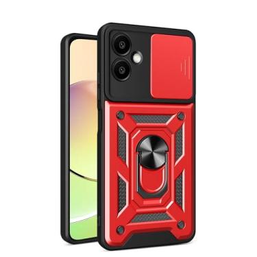 Imagem de RKINC Capa para Samsung Galaxy A06 com capa deslizante para câmera e anel giratório com suporte de grau militar à prova de choque com suporte magnético para carro, vermelho