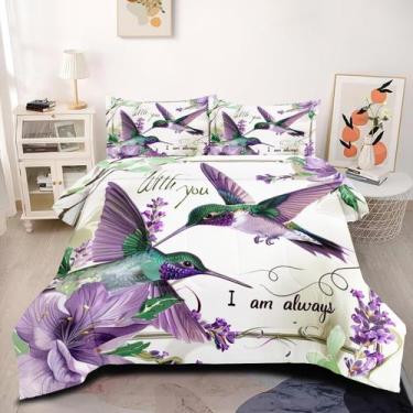 Imagem de Conjunto de edredom Coutuechen Hummingbird Queen Size Purple - CCoutue
