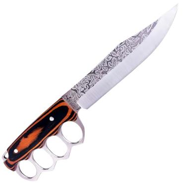 Imagem de Faca Tática Esportiva, Aço Inox com Soco Inglês Integrado, Lâmina 18cm, Cabo 12cm, Comprimento Total 30cm, com Bainha