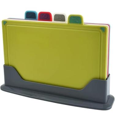 Imagem de Tábuas de Cortar, Conjunto 4 Tábua de Corte + Suport Jogo Colorido Carne Frango Verdura Peixe Higiênico Anti Derrapant