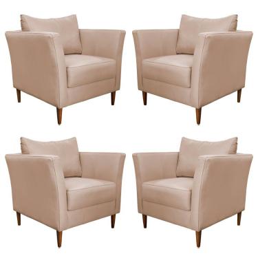 Imagem de Kit 4 Poltronas Decorativa Sala de Estar Pés Palito Lubbock Couro Bege - Gran Belo