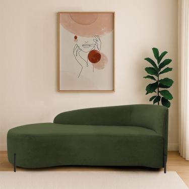 Imagem de Divã Recamier Orgânico França 140cm Lado Esq Pés Metal Preto Linho Verde
