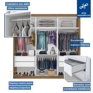 Imagem de Guarda Roupa Casal 3 Portas 4 Gavetas De Correr Itália Minastex Freijó