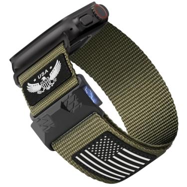 Imagem de Pulseira masculina de nylon resistente, compatível com Apple Watch, com estrelas militares macias e táticas magnéticas, bandeiras listradas, para iWatch de 42 mm, 41 mm, 40 mm, 38 mm, séries 11, 10, 9
