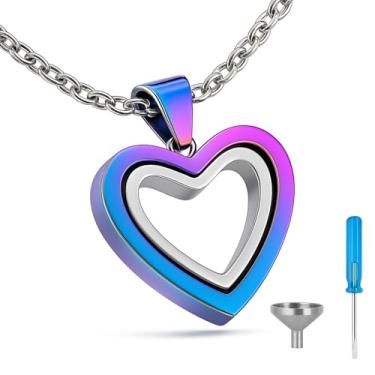 Imagem de Colar com pingente de coração para cinzas, medalhão de cabelo de aço inoxidável, lembrança, urna de vidro, frasco de cremação, Aço inoxidável, Sem Pedra Preciosa
