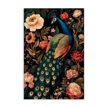 Imagem de Stupell Industries Arte de parede em tela vintage pavão em flores, design por Petal Prints Design, 61 x 40 cm
