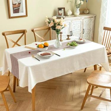 Imagem de SIELUNO Toalha de mesa retangular de linho de algodão impermeável toalha de mesa rústica para festas de fim de ano, cozinha, decoração de jantar - bege e café - 137 x 187 cm