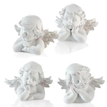 Imagem de Wisifayardin Conjunto de 4 estatuetas de resina de anjos de querubins, decoração de casa interna, estátuas comemorativas pequenas e adoráveis esculturas de anjo