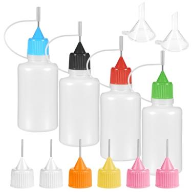 Imagem de 4 frascos aplicadores de ponta de precisão com 2 mini tampas multicoloridas, frascos de cola com ponta de agulha de 30 ml, dispensador de cola para pintura artesanal de papel Quilling DIY