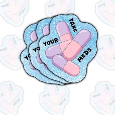 Imagem de Adesivo Take Your Medics (3 peças) – Lembrete de saúde mental suave para diários de terapia, kits de ansiedade e motivação de autocuidado para laptop, garrafa de água, espelho, caderno 7,6 cm x 7,6 cm