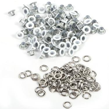 Imagem de Phefop 100 Peças de Ilhós Artesanais de Couro, Ilhós Redondos de Metal de Cor Mista de 4 Mm Com Arruelas para Fazer Cartões de Scrapbooking, Sapatos Artesanais de Couro, Decoração de (WHITE)