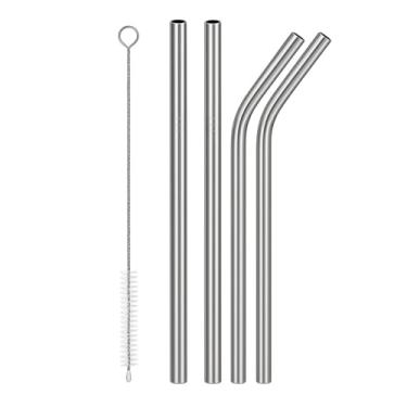Imagem de Kit 4 Canudos Aço Inoxidável Acompanha Escova Higiência para Limpeza Reutilizáveis Ecológico Durável Bebidas em Geral Drink Chá Refrigerante Sem Oxidação Livre de BPA Utensílio Cozinha Premium