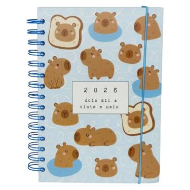 Imagem de Agenda Diária 2026, 21x14cm, 168 Folhas, Capa Dura, Espiral, Estampas Fofas Pets (Capivaras 2)