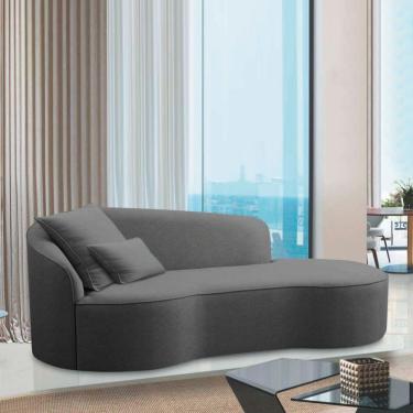 Imagem de Divã Recamier Curvo Sala De Estar Recepção Inglaterra 220cm Lado Direito Linho Cinza Escuro