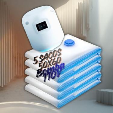 Imagem de Kit 5 Sacos a Vácuo 50x60 cm com Compressor Elétrico 110V | Organização de Roupas, Edredons e Viagens | Economia de Espaço, Proteção Contra Umidade, Poeira e Odores